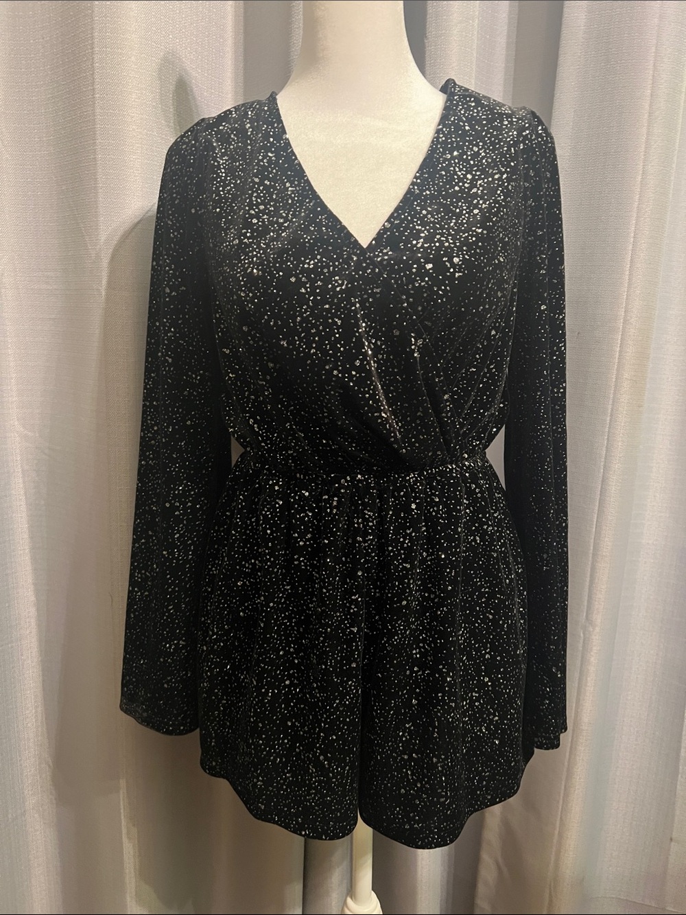Lulus Beneath a Starry Sky Velvet Sparkly Snap Crotch Romper S Whimsigoth Glam